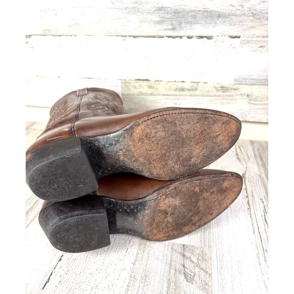 Nocona Mens 10.5 Antique Tan Calf Leather 13 Inch Pull On Cowboy Boots Western - Picture 6 of 9